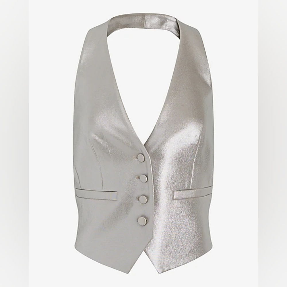 Metallic Button Front Halter Vest - image 2